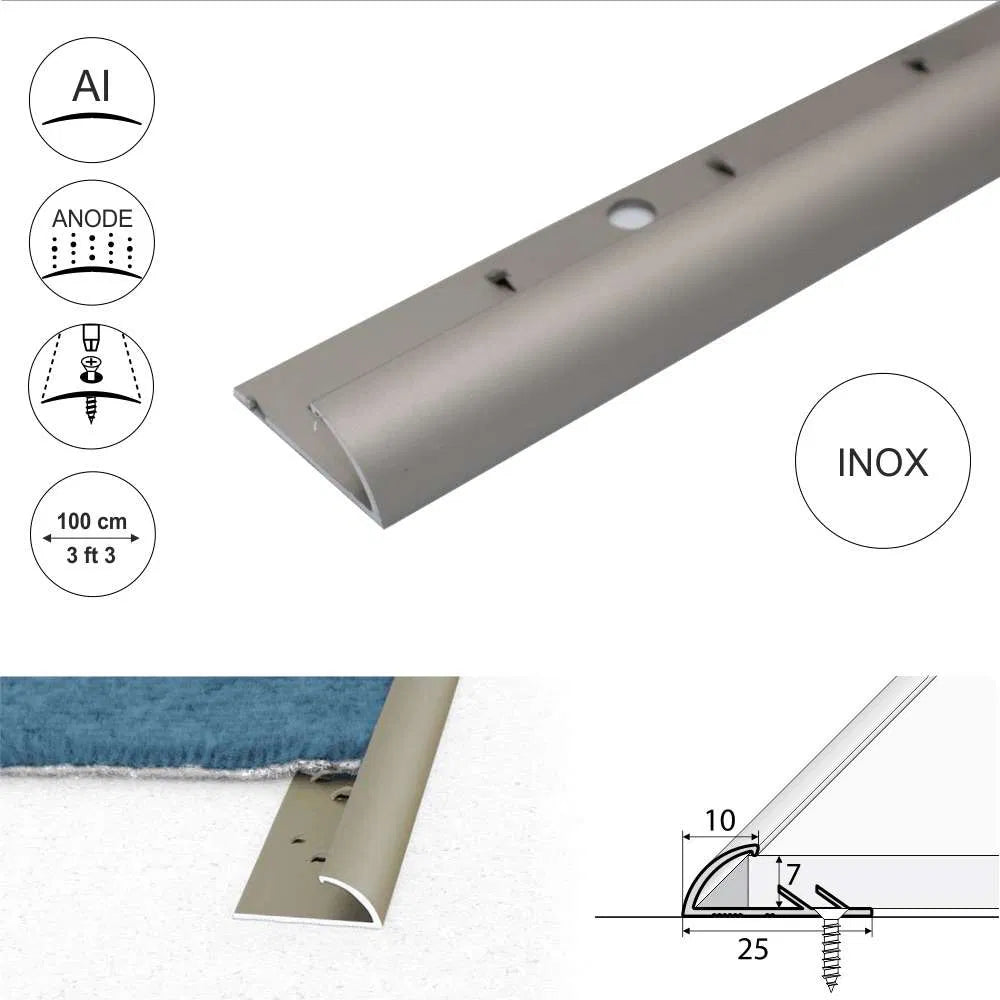 C07 10mm Inox Aluminium Single Edge Carpet Profile