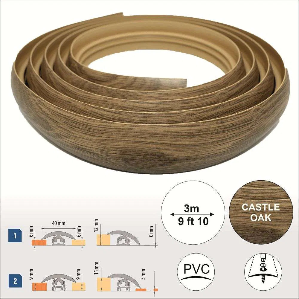 Castle Oak Flex Line PVC Flexible Flooring Transition Profile - 40mm - StairNosingUK