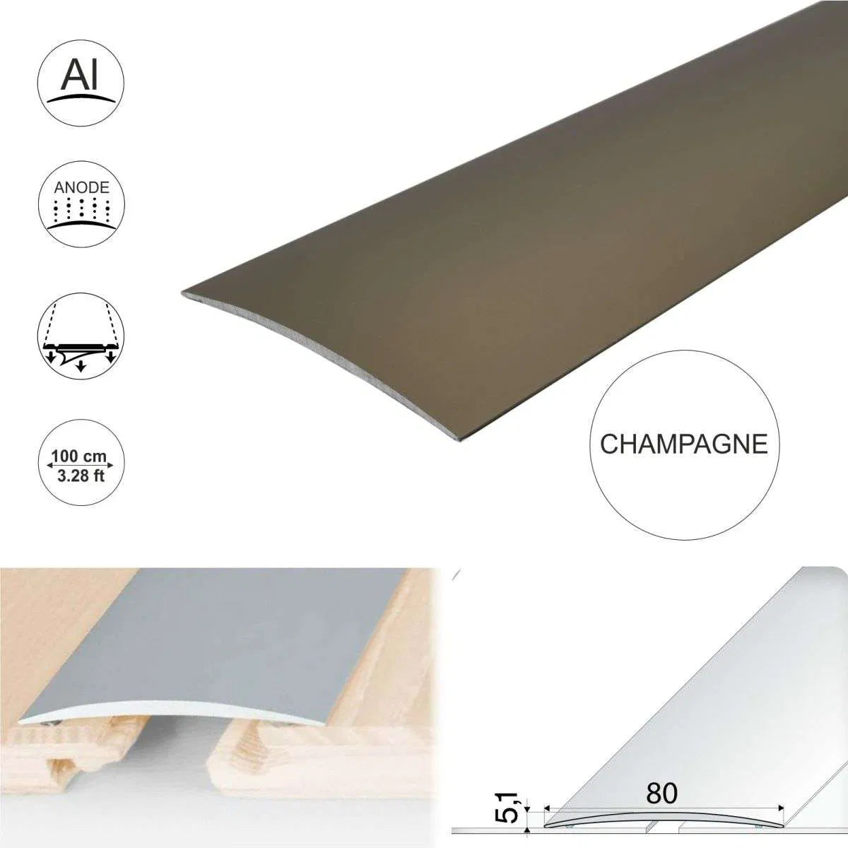 Champagne Anodised Aluminium Self Adhesive Door Threshold - A71 80mm - StairNosingUK