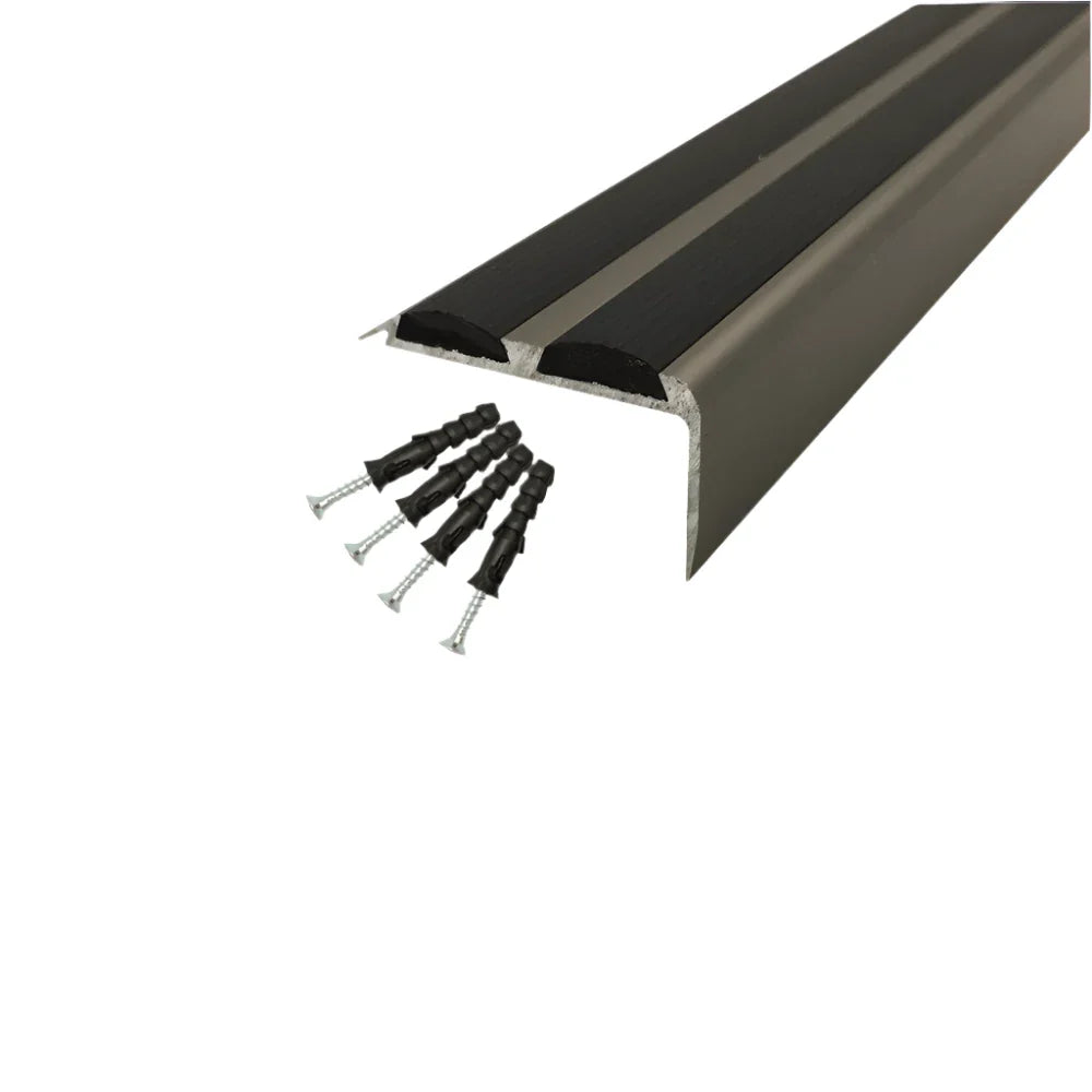 Champagne A37 36 x 20mm cayrus Aluminium Non Slip Rubber Stair Nosing Edge Trim With Inserts - StairNosing