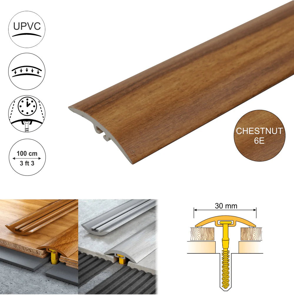 Chestnut 6E PVC Wood Effect Door Threshold Strip - D-P0300 30mm - StairNosingUK