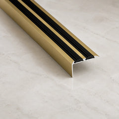 35x19mm Aluminium Stair Nosing with Rubber Insert In Gold Color