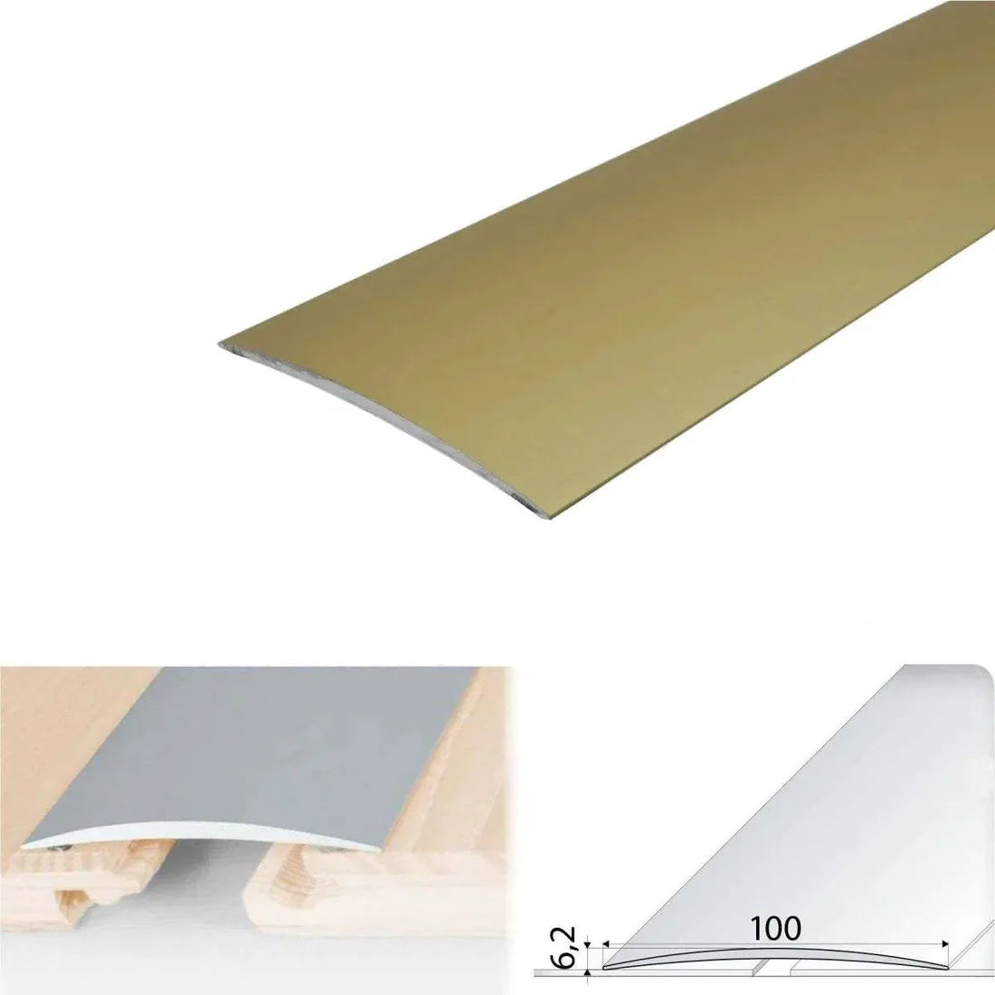 Gold Anodised Aluminium Self-Adhesive Door Threshold – A72 100mm - StairNosingUK