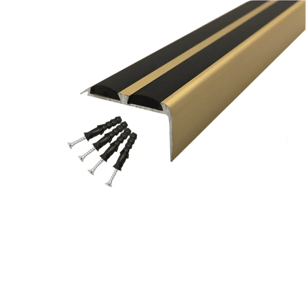 Gold A37 36 x 20mm cayrus Aluminium Non Slip Rubber Stair Nosing Edge Trim With Inserts - StairNosing