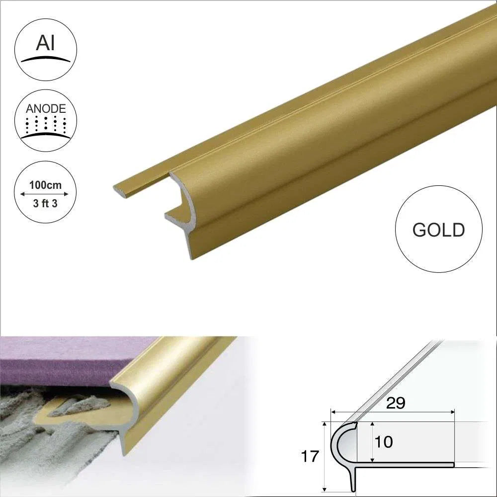 Gold Stair Nosing Edge Trim – A80 (29mm x 17mm x 10mm) - StairNosingUK