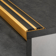 36 x 20 mm Non-Slip Aluminium Stair Nosing – Anodised Edge Trim Gold with black rubber