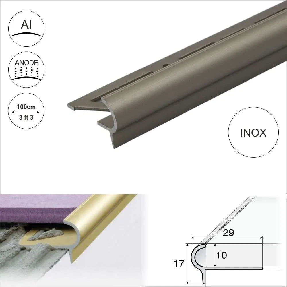 Inox Stair Nosing Edge Trim – A80 (29mm x 17mm x 10mm) - StairNosingUK
