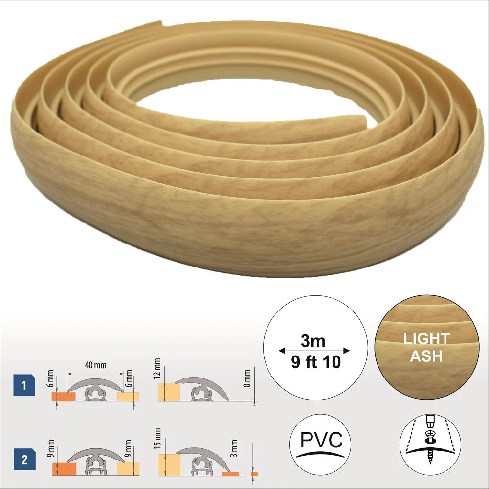 Light Ash Flex Line PVC Flexible Flooring Transition Profile - 40mm - StairNosingUK