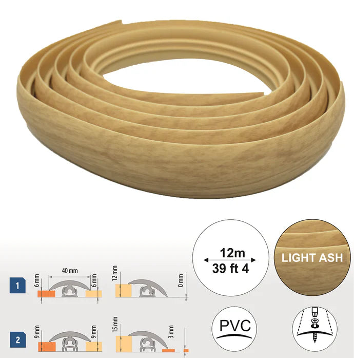 Light Ash Flex Line PVC Flexible Flooring Transition Profile - 40mm - StairNosingUK