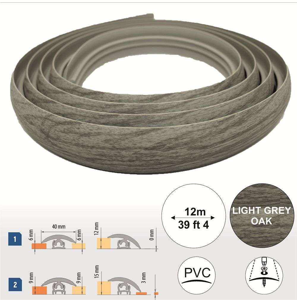 Light Grey Flex Line PVC Flexible Flooring Transition Profile - 40mm - StairNosingUK