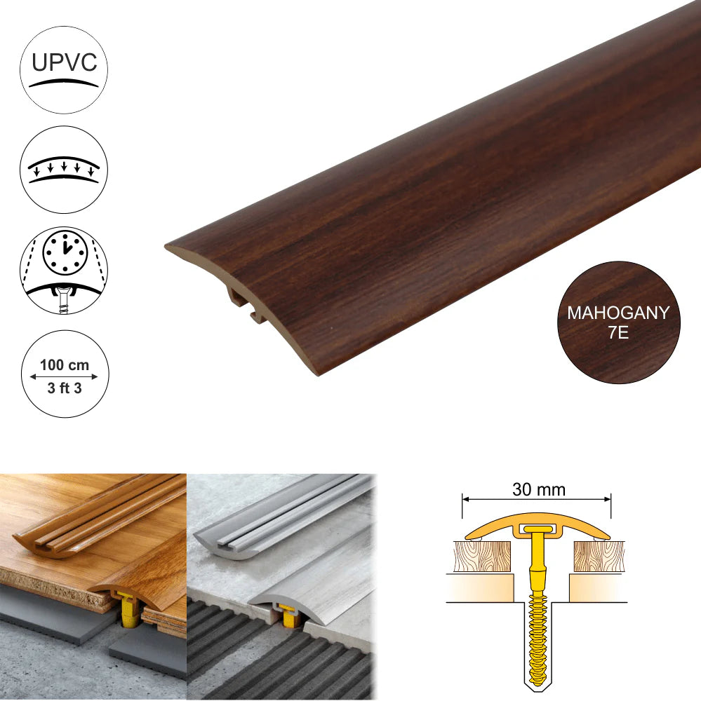 Mahogany 7E PVC Wood Effect Door Threshold Strip - D-P0300 30mm - StairNosingUK