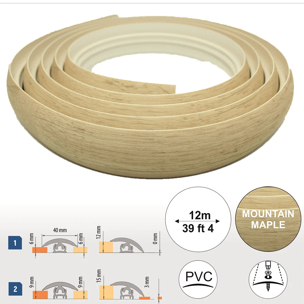 Mountain Maple Flex Line PVC Flexible Flooring Transition Profile - 40mm - StairNosingUK