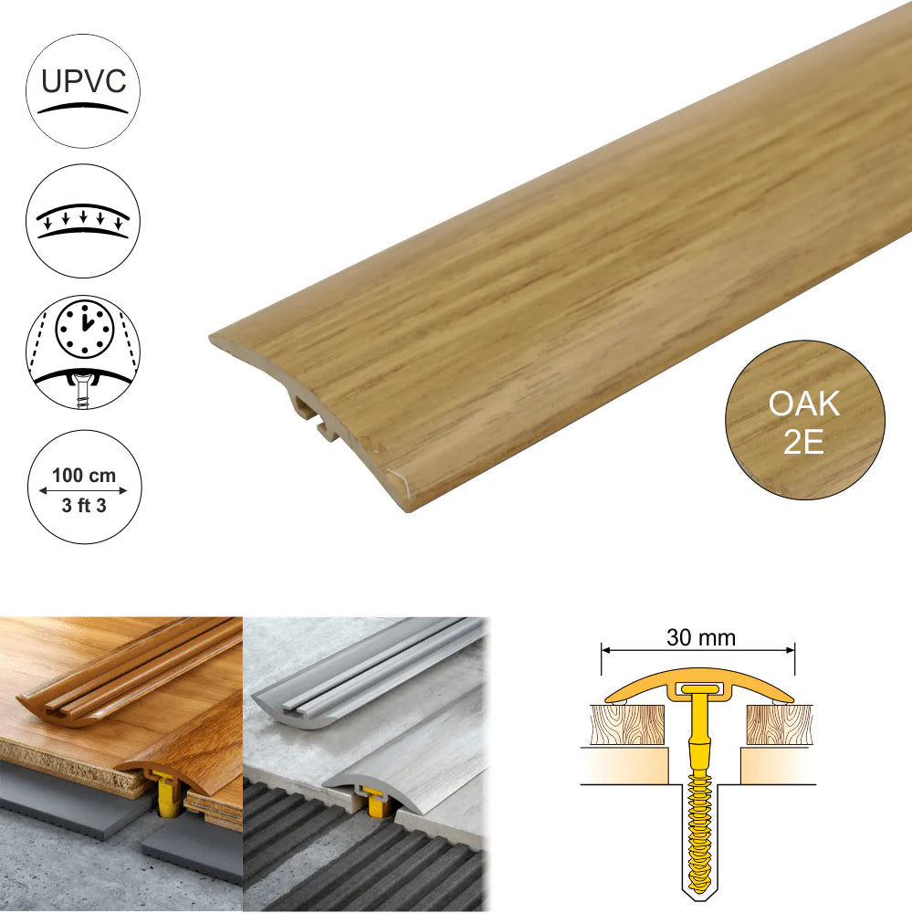 OAK 2E PVC Wood Effect Door Threshold Strip - D-P0300 30mm - StairNosingUK