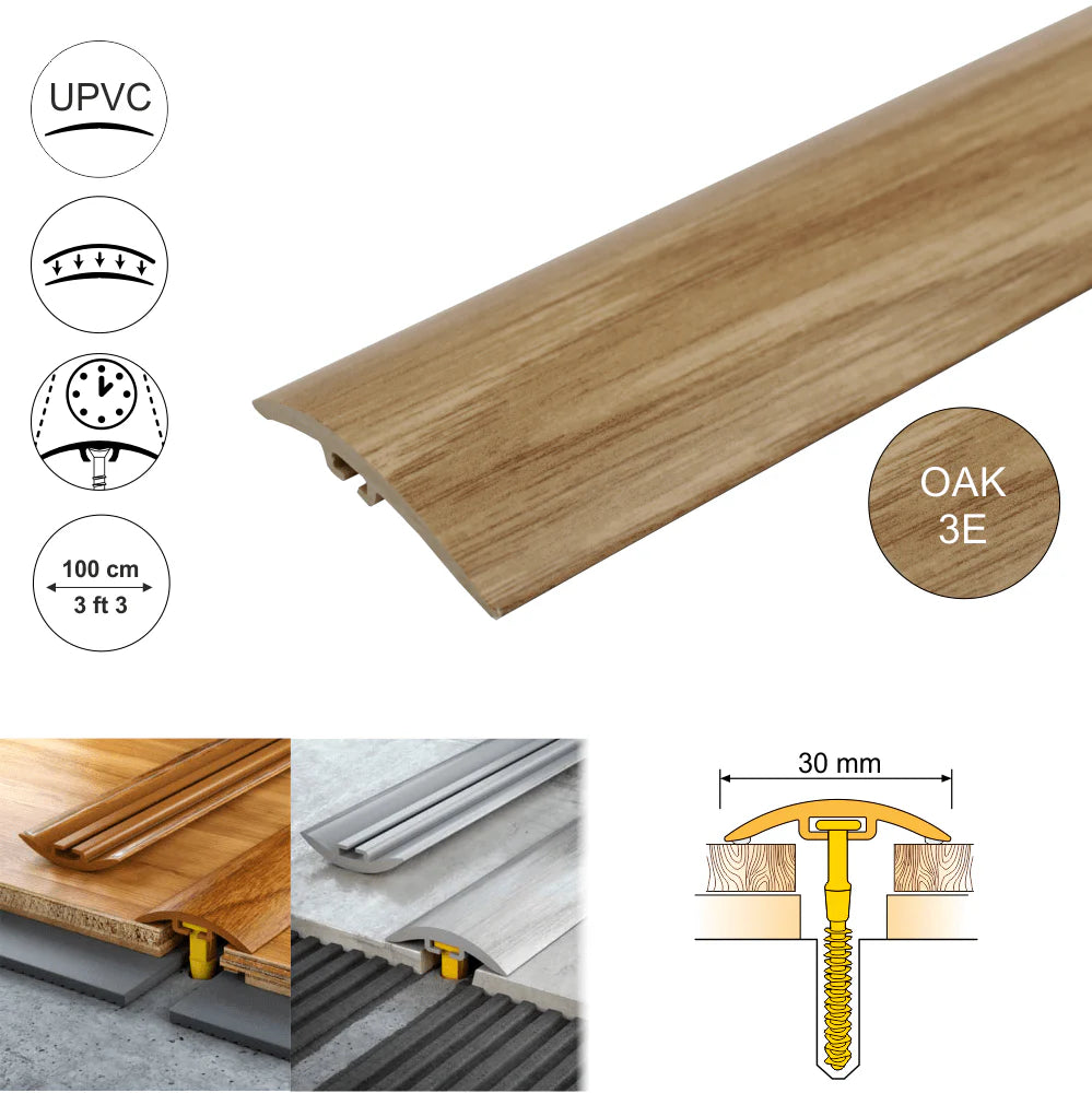 OAK 3E PVC Wood Effect Door Threshold Strip - D-P0300 30mm - StairNosingUK