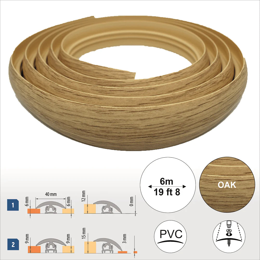 Oak Flex Line PVC Flexible Flooring Transition Profile - 40mm - StairNosingUK