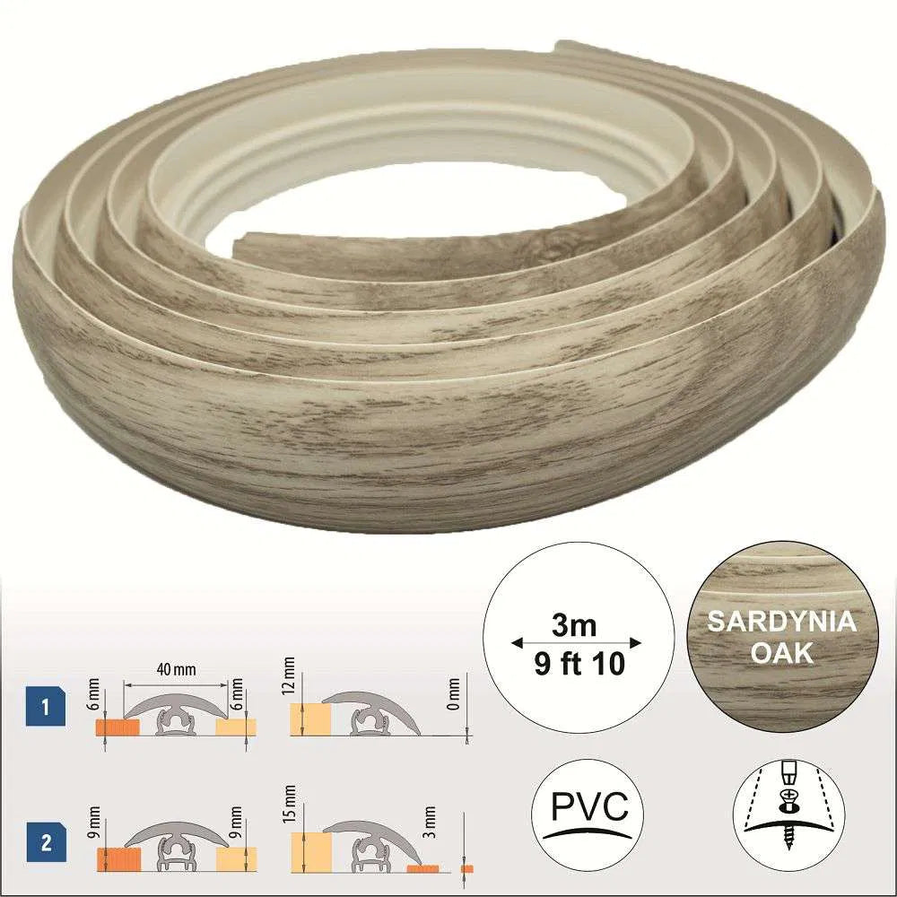 Sardynian Oak Flex Line PVC Flexible Flooring Transition Profile - 40mm - StairNosingUK