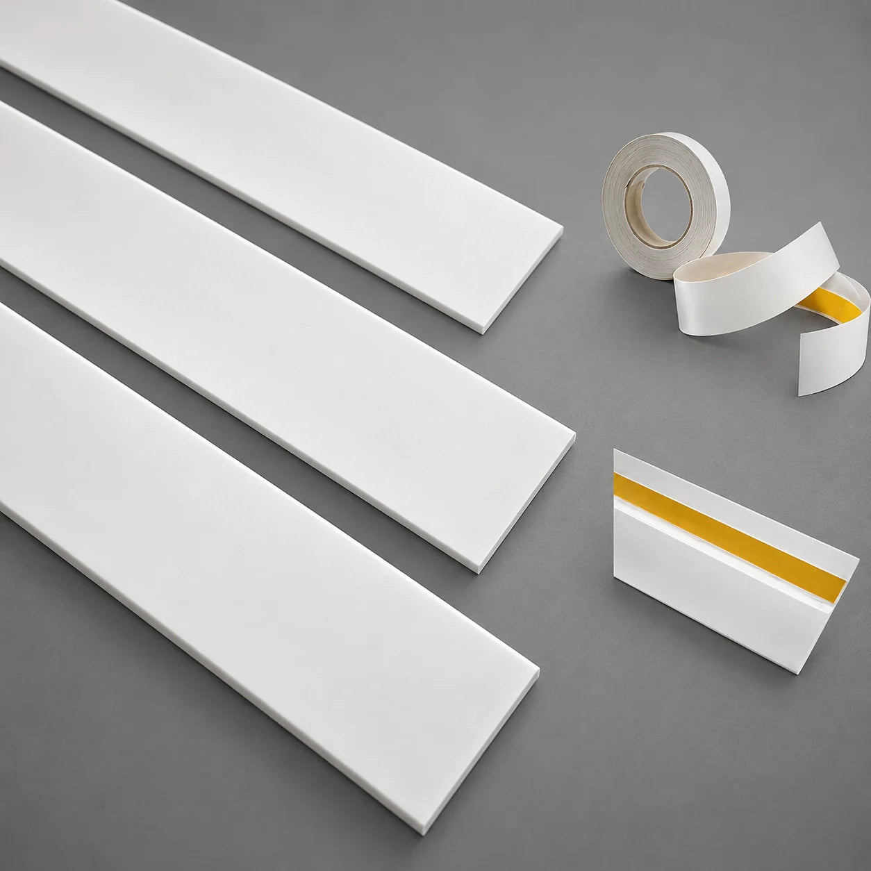 White Self-Adhesive PVC Cover Strip Flat Bar Plastic Roll