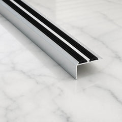35x19mm Aluminium Stair Nosing with Rubber Insert In Silver Color