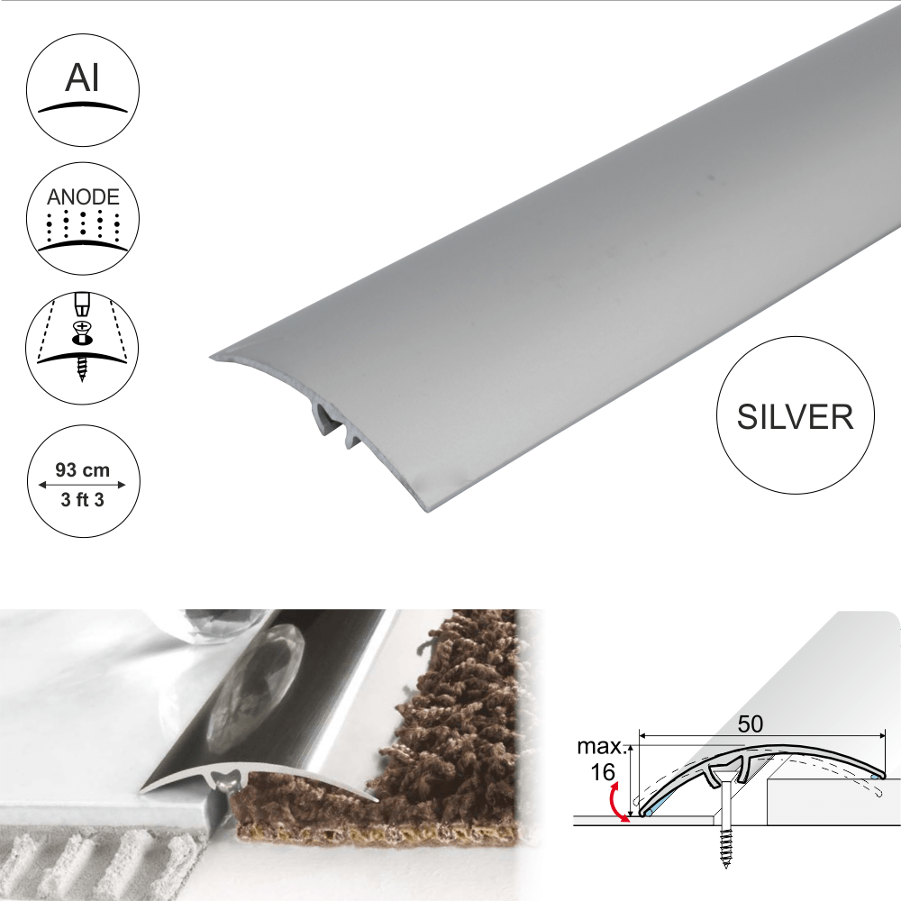 Silver Anodised Aluminium Door Threshold Strip - A65 50mm - StairNosingUK