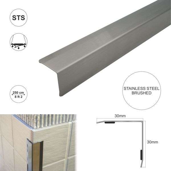 Stainless Steel Angle Wall Cladding Corner - 30x30mm - StairNosingUK