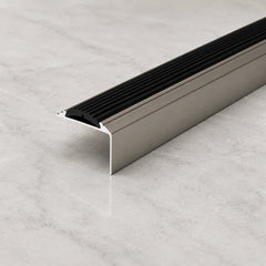 46x30mm Aluminium Stair Nosing with Rubber Insert In Titanium Color