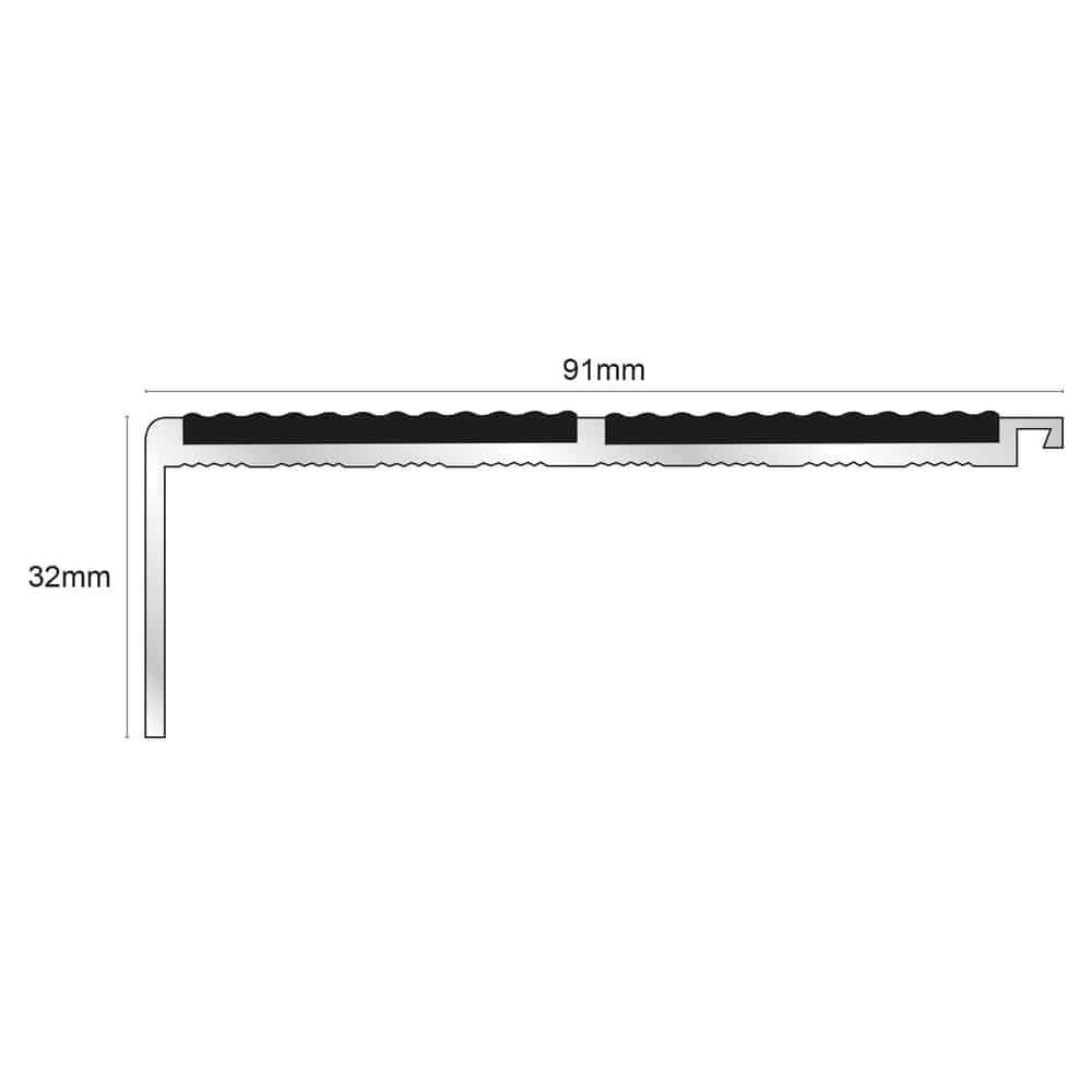 Tredsafe Aluminium Non Slip Stair Nosing - NHD11 (91 x 32mm) - StairNosingUK
