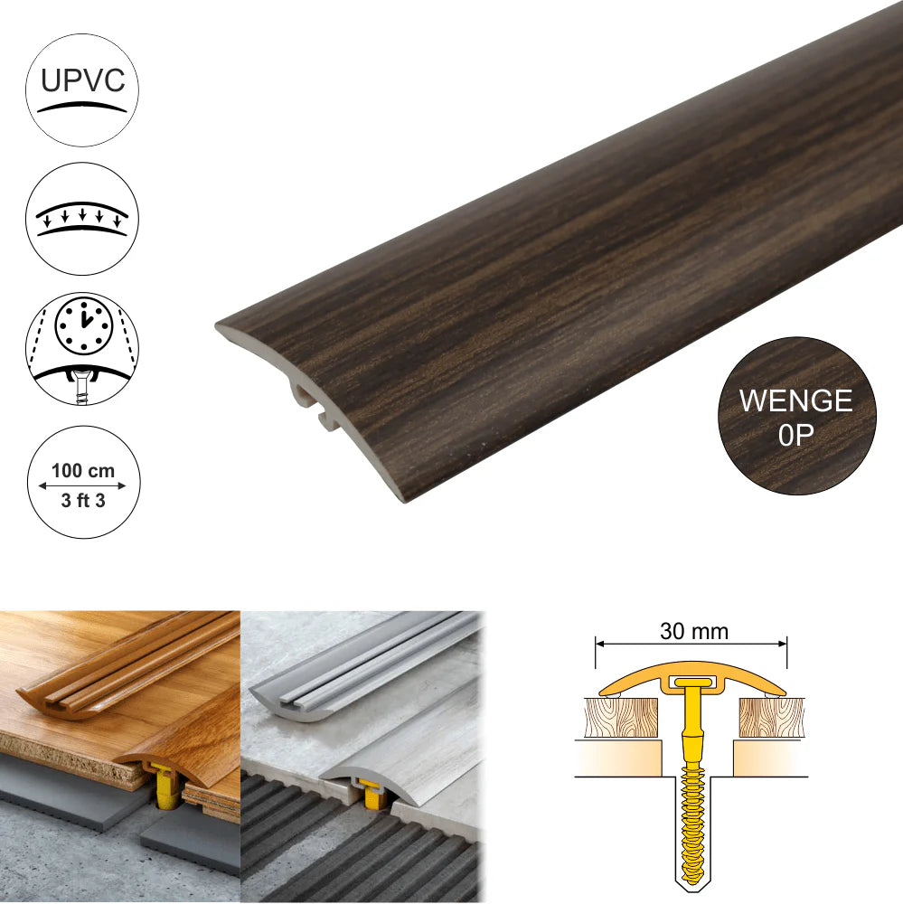 Wenge 0P PVC Wood Effect Door Threshold Strip - D-P0300 30mm - StairNosingUK