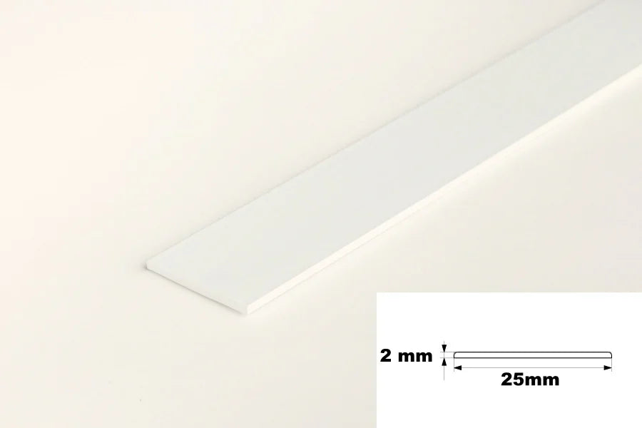 White PVC Plastic Bar Strip Roll Flat Architrave Trim Various Sizes