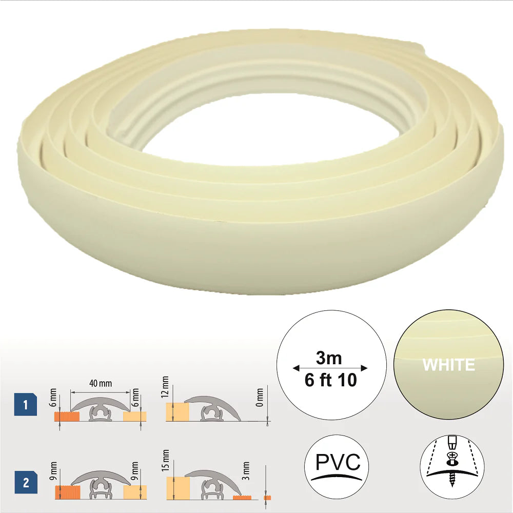 White Flex Line PVC Flexible Flooring Transition Profile - 40mm - StairNosingUK