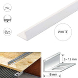 White PVC Straight Edge L shaped Tile Trim 8,10,12.5mm Depth