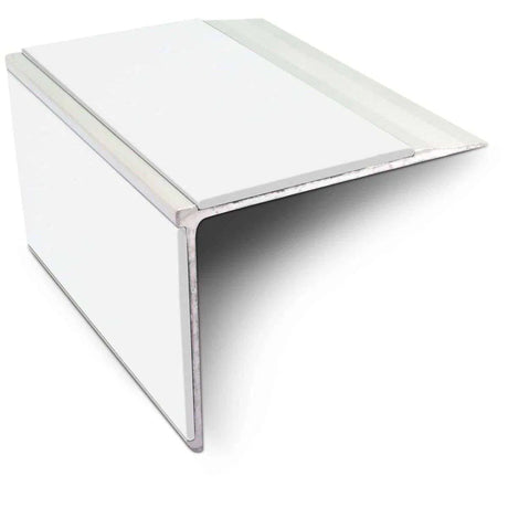 White NSL27 75mm DDA Compliant Aluminium Non Slip Stair Nosing Edge Trim With Pvc Insert