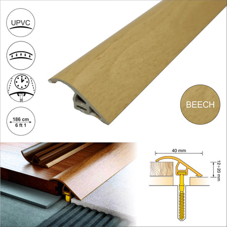 Beech C40 Pvc Wood Effect  Door Threshold Ramp Profile