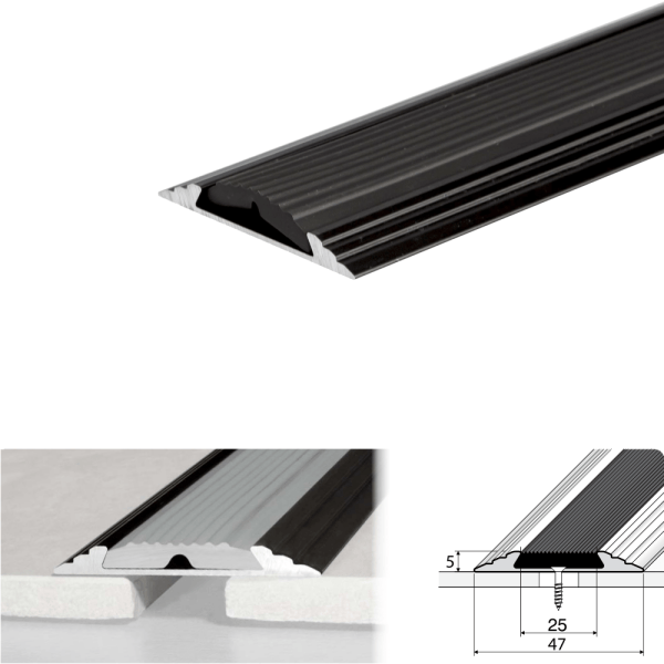 Black A10 50mm Aluminium Flat Non Slip DoorThreshold Strip