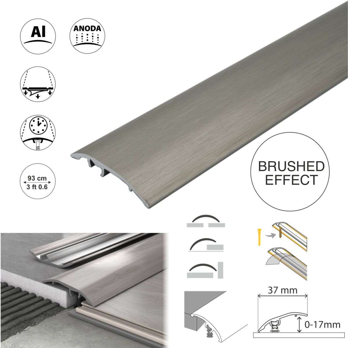 Brushed Effect Threshold Cover Strip T bar Adjustable