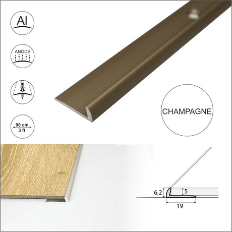 Champagne C10 Aluminium LVT Edging Profile Threshold For 5mm Flooring