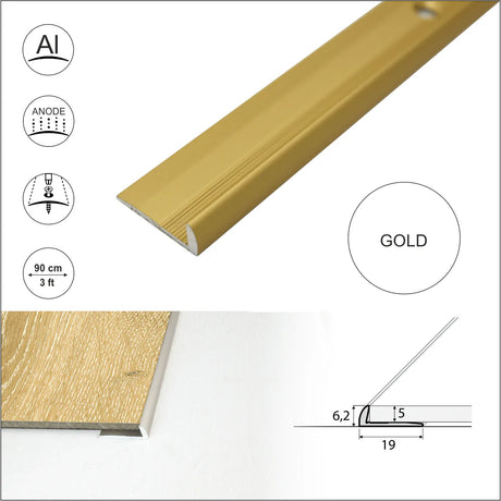 Gold C10 Aluminium LVT Edging Profile Threshold For 5mm Flooring