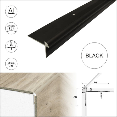 Black C29 Aluminium LVT Stair nosing Edge Profile