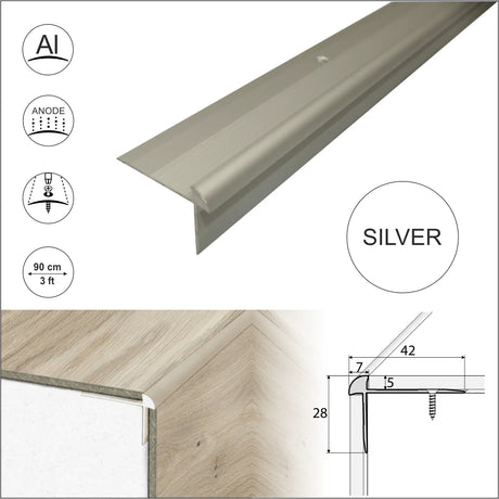 Silver C29 Aluminium LVT Stair nosing Edge Profile