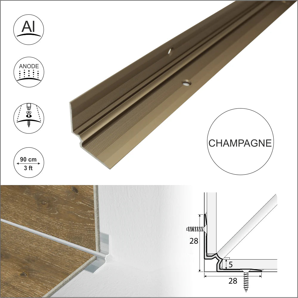 Champagne C31 Aluminium LVT Stair nosing Inner Corner For 5mm Flooring