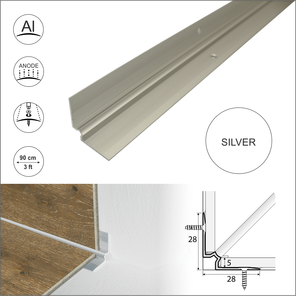 C31 28 x 28mm Anodised Aluminium LVT Stair nosing Inner Corner For 5mm Flooring