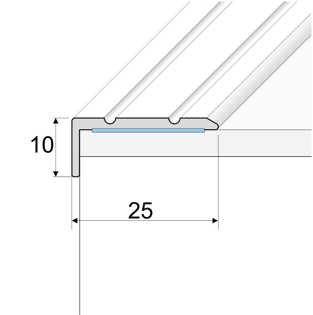 A31 25 x 10mm Cayrus Aluminium Self Adhesive Stair Nosing Edge Trim Size