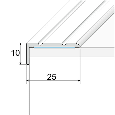 A31 25 x 10mm Cayrus Aluminium Self Adhesive Stair Nosing Edge Trim Size