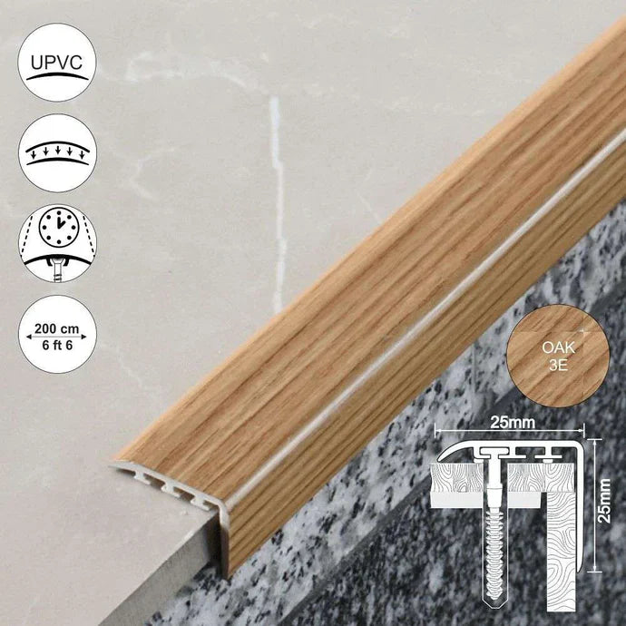 D-K0300 Pvc Wood Effect Stair Nosing Edge Trim ( 25 x 25mm )