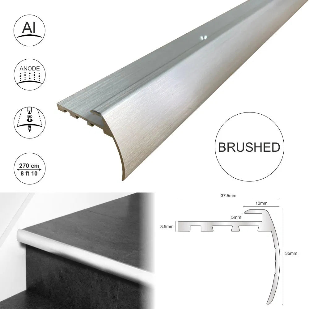 Brushed Anodised Aluminium Bull Nose LVT Edge Profile For 5mm Flooring