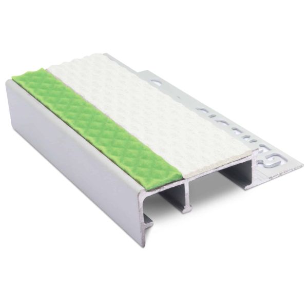 White and Green Slimline Stair Nosing 12.5mm Anti Slip Tredsafe