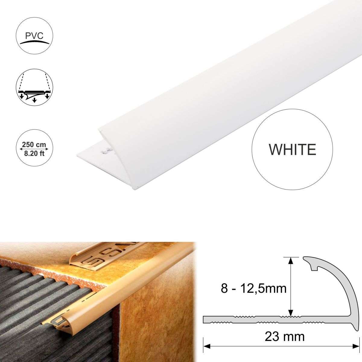 Round Edge PVC Tile Trims Quadrant Tile 8,10,12.5mm