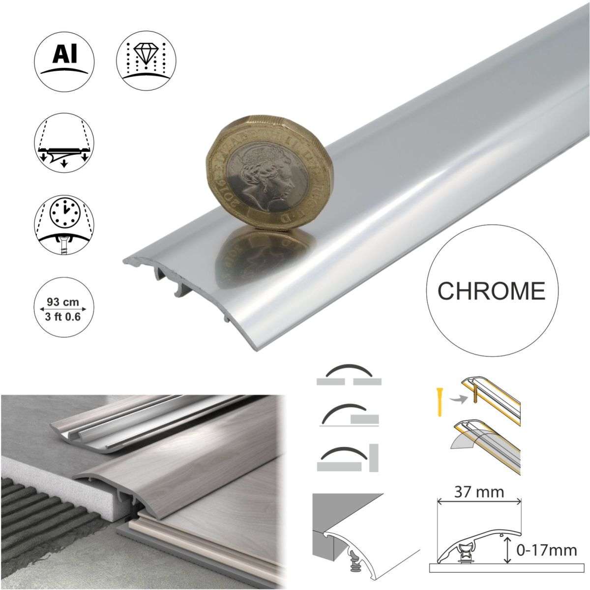 Aluminium Floor Edging Strip Door Threshold Adjustable for Smooth Floor Transitions S16