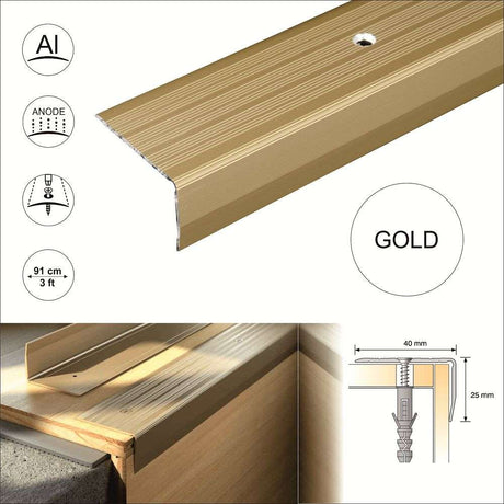 Gold S05 Anodised Aluminium Non Slip Ribbed Treads